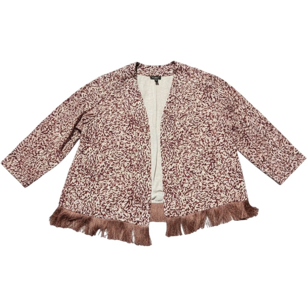 Jessica Simpson Kimono Women 1X Brown New Leopard Print Fringe Boho Cardigan